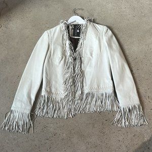 Montereggi Ivory Fringe Leather Jacket